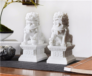 新中式招财白色狮子一对树脂小摆件客厅书房玄关饰工艺品风水摆设